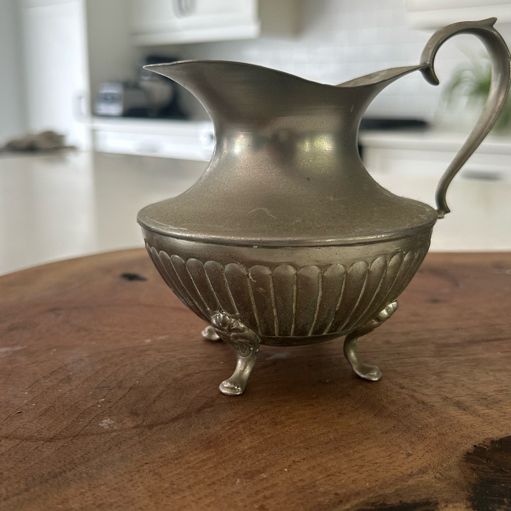 Vintage Silver Pewter Creamer with Handle 4”h